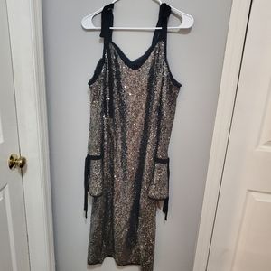 Rachel Roy NWT Silver Grey Knee Length Cold Shoulder Sequin Dress Size 0
